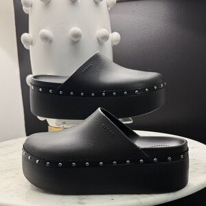 CROCS Women's Black Platform Clog with Silver Studs